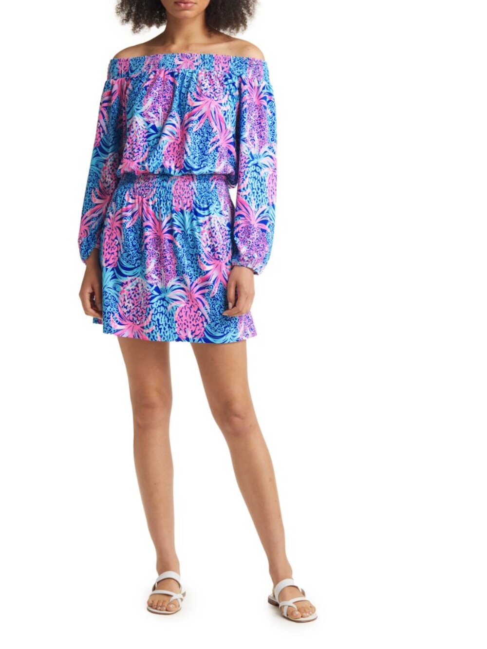 Lilly Pulitzer Off the Shoulder Romper in Borealis Blue Tropic Down Low large